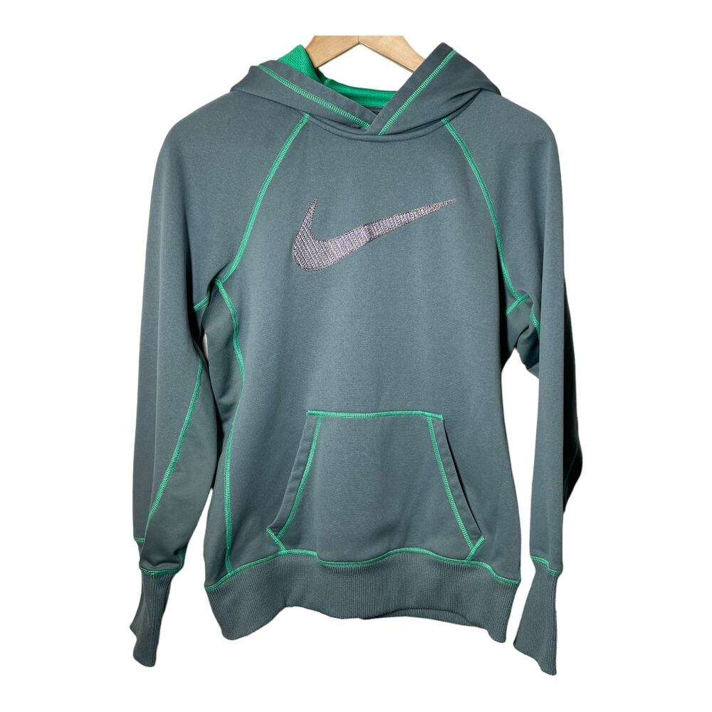 Nike Swoosh Logo Hoodie Sweatshirt Green Therma-fit Womens Medium